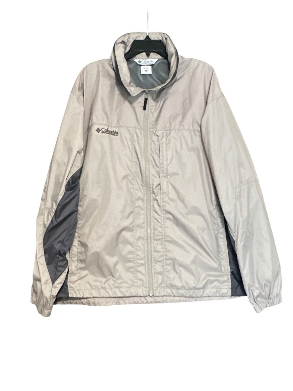 Columbia Men's Packable Rain Jacket XXL Tan Gray Colorblock Hidden Hood Full Zip